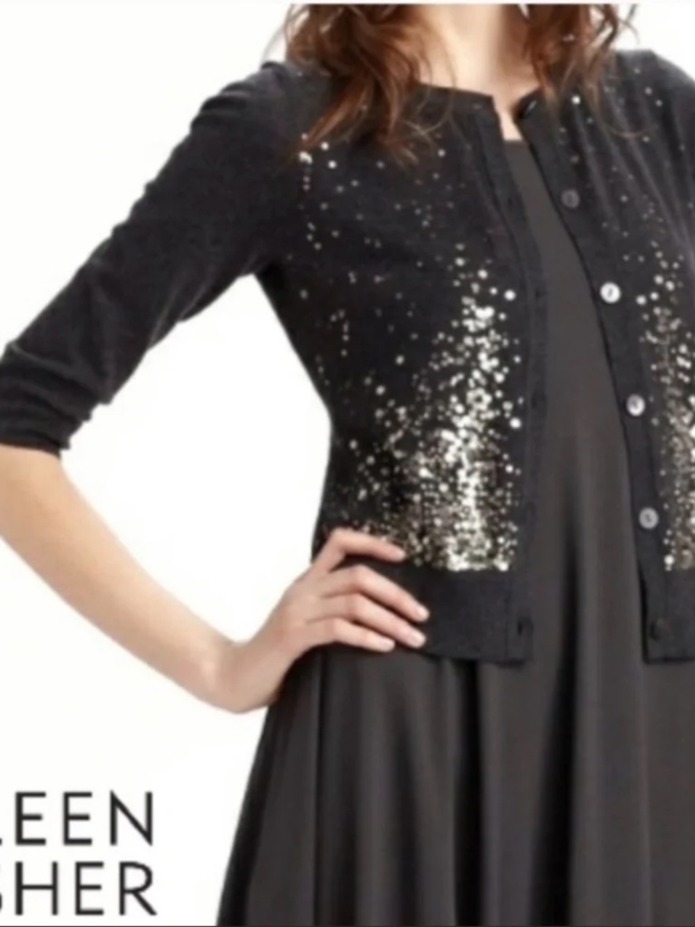 Eileen Fisher Cardigan Cashmere Cotton Sequined. S